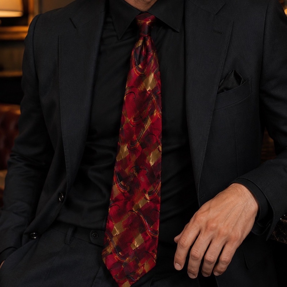 J. Garcia Scold Collection 34 Mens Silk Necktie Red Burgundy Abstract Art Tie